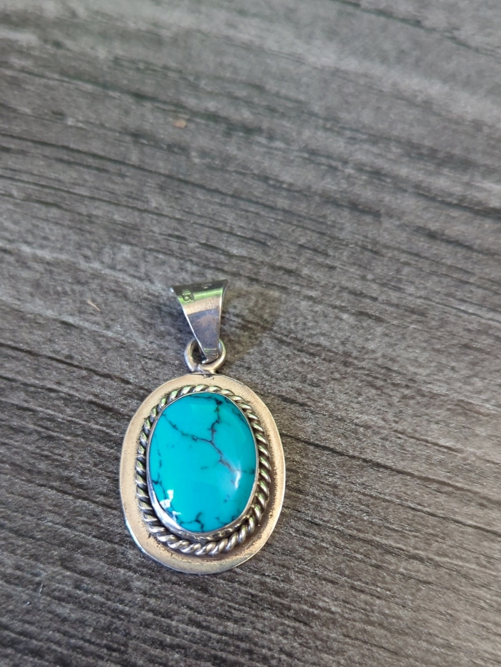 Turquoise Oval Pendant Sterling-Style Silver Frame